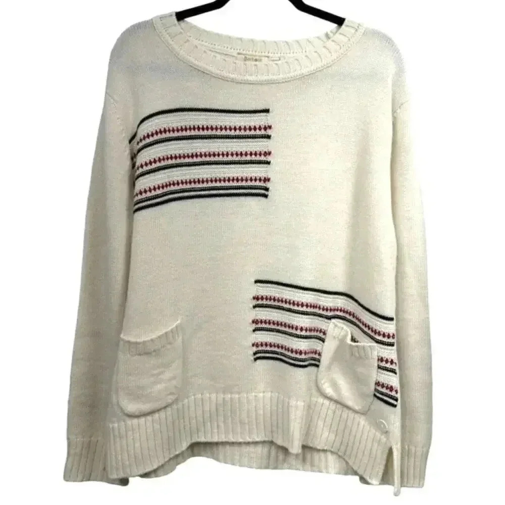 Barbour Sz 18 Cream Cloud Striped Cashmere Seaton Knitted Jumper Crew Sweater